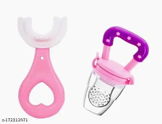 Silicone Nibbler with Toothbrush for Infants, Multicolor, Set of 2