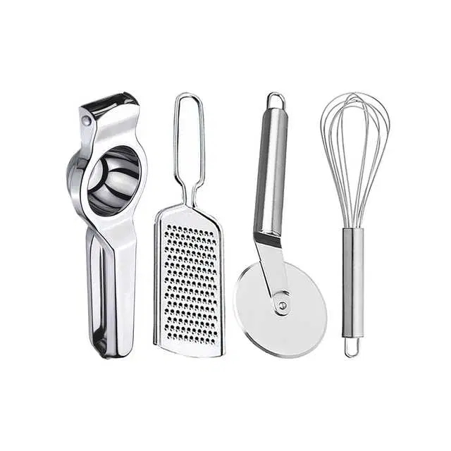 Oc9 Stainless Steel Lemon Squeezer & Cheese Grater & Pizza Cutter & Egg Whisk Kitchen Tool Set, O-72