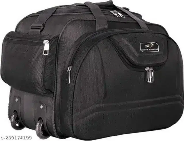Nylon Strolley Duffel Bag, Black, 60 L