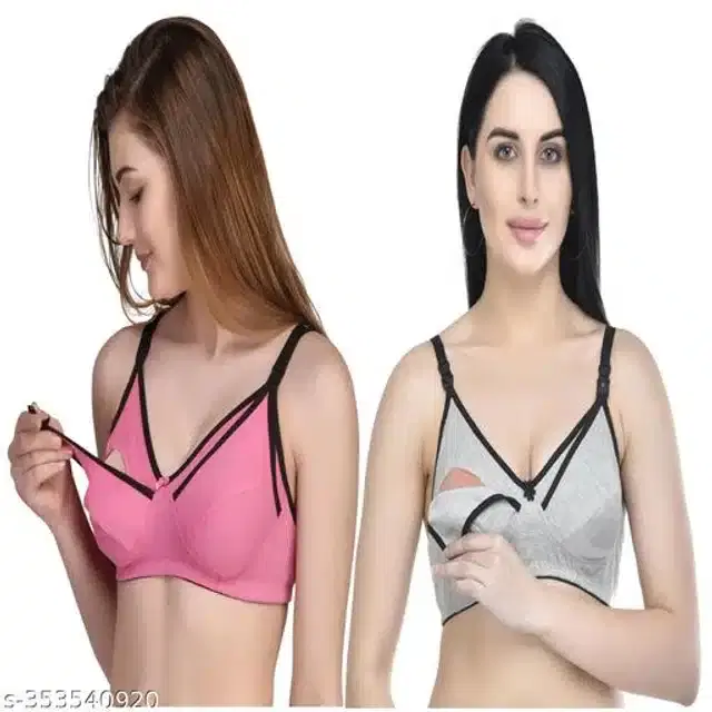 Polycotton Feeding Bra for Women, Pack of 2 (Assorted, 32C)