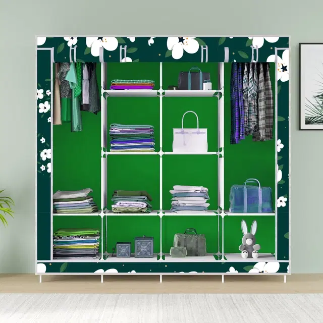 Plastic Printed Collapsible Wardrobe, Green