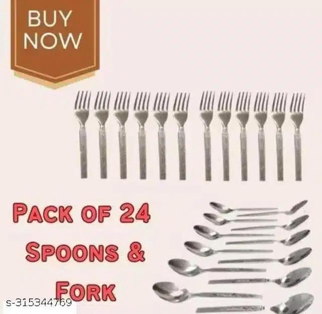 Plastic 12 Pcs Spoons with 12 Pcs Forks, Silver, Set of 2