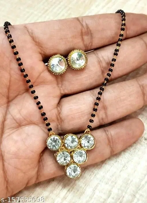 Alloy Mangalsutra With Earring for Women, Black