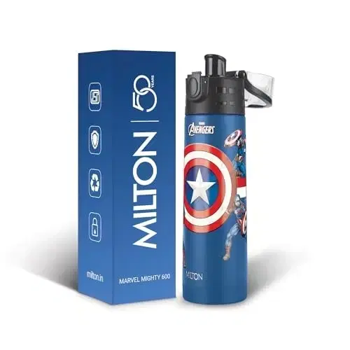 Milton Marvel Mighty 600 Thermosteel Isi Certified Water Bottle, 500 ml Stainless Steel, Long Hours Hot And Cold, Leak Proof, Vacuum Insulation, For Office, School, Gym, Blue Captain America