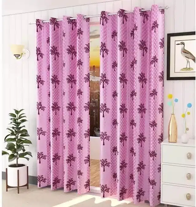 Polyester Printed Window & Door Curtains, Pack of 2, Purple, 5 feet