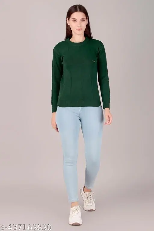 Acrylic Sweater for Women (Green, M)