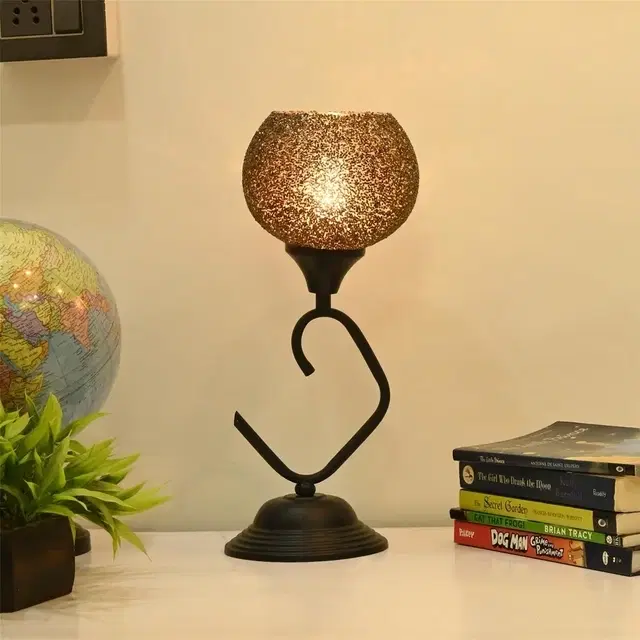 Mosaic Glass Table Lamp With S-Shape Stand (Bronze)
