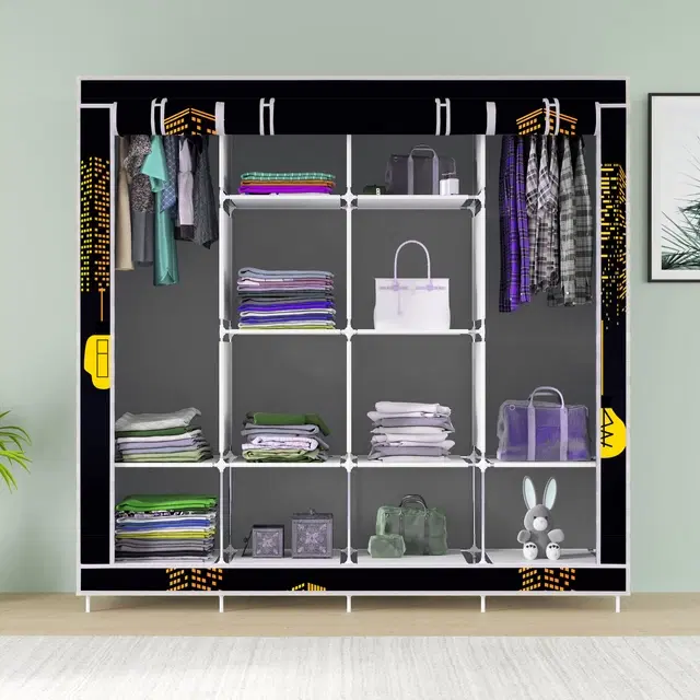 Plastic Printed Collapsible Wardrobe, Grey