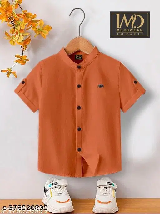Solid Cotton Blend Mandarin Neck T-Shirt for Boys (Brown, 10-11 Years)