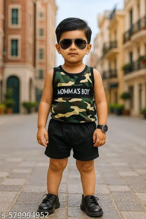 Hosiery Cotton Printed Clothing Set for Kids, Black (0-2 Months)