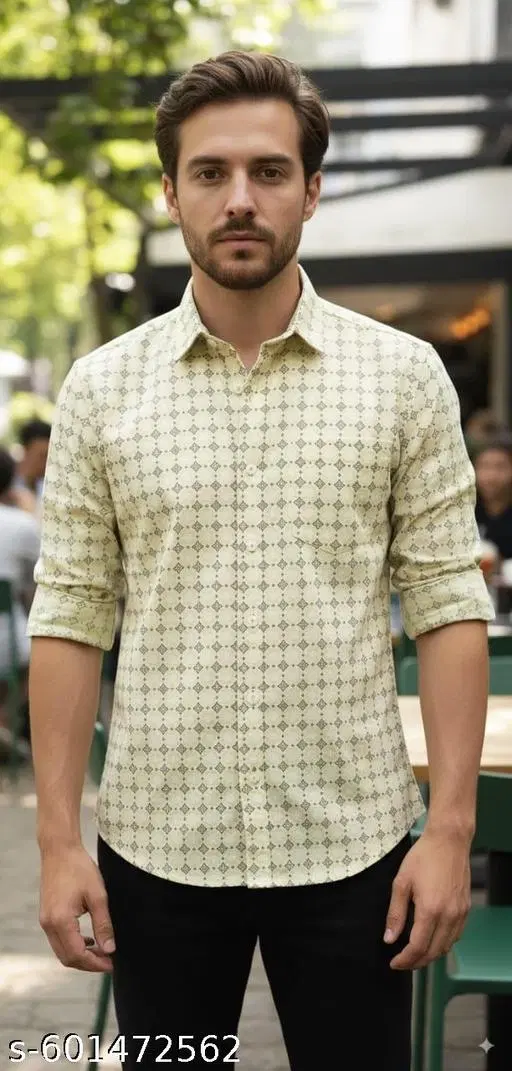 Cotton Blend Checked Shirt for Men, Cream (XL) Pack of 1