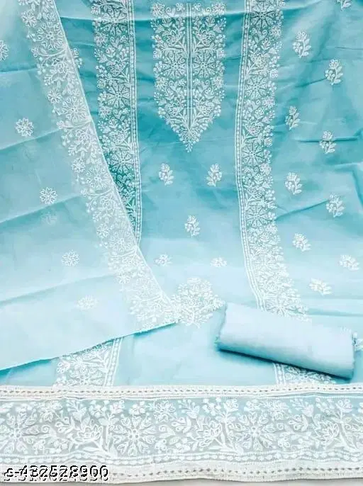 Embroidered Patiala Suits for Women (Blue, Un Stitched)