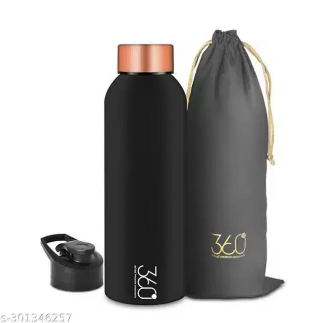 Stainless Steel Water Bottle, Black & Gold, 1000 ml