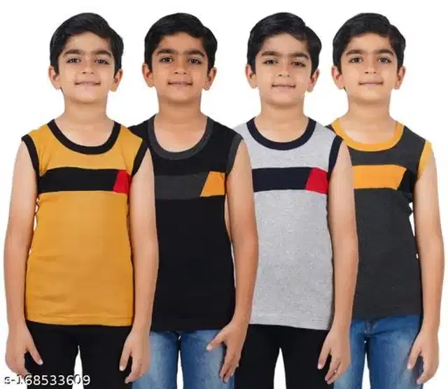 Cotton Vest for Boys, Pack of 4 (Multicolor, 3-4 Years)