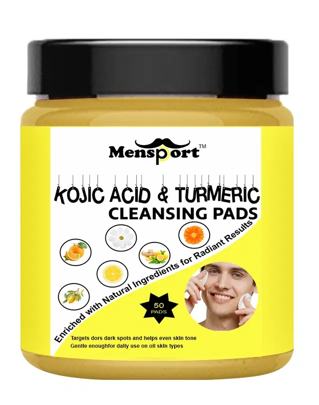 Mensport Kojic Acid & Turmeric 50 Pcs Cleansing Pads, Pack of 1