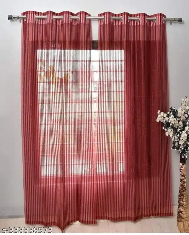 Net Curtain for Door, Maroon, 7 Feet