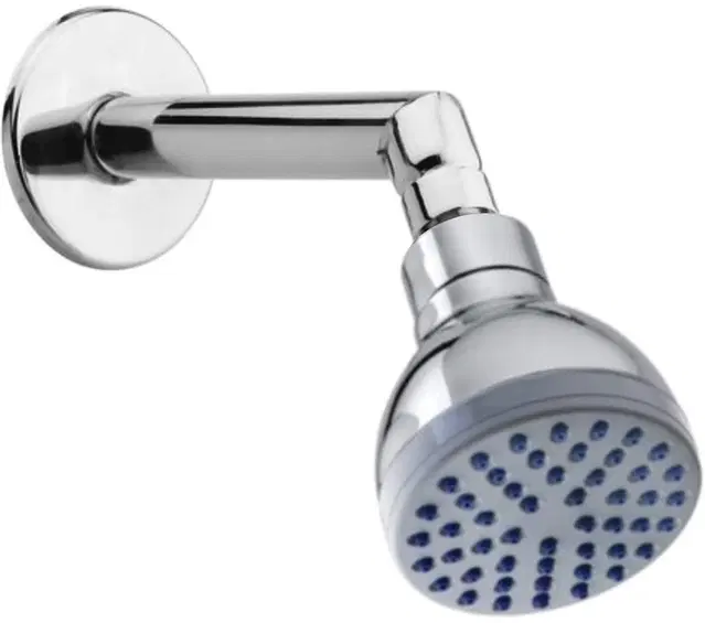 Stainless Steel Bend Shower Head, 3x3 inches with 7 inches Arm & Wall Flange, Silver, Set of 1