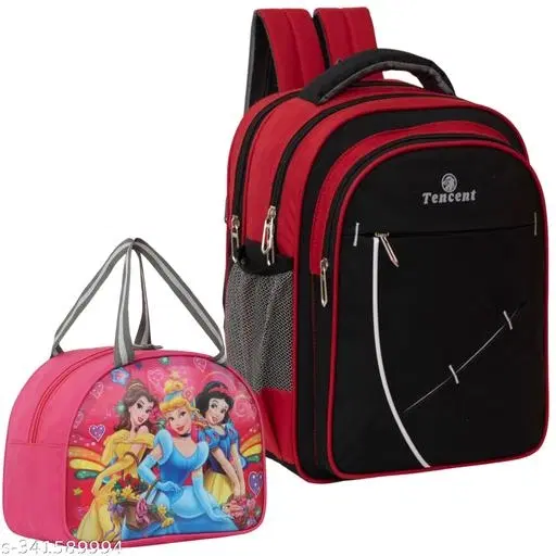 Polyester Backpack with Lunch Box Bag for Kids, Multicolor, Set of 2