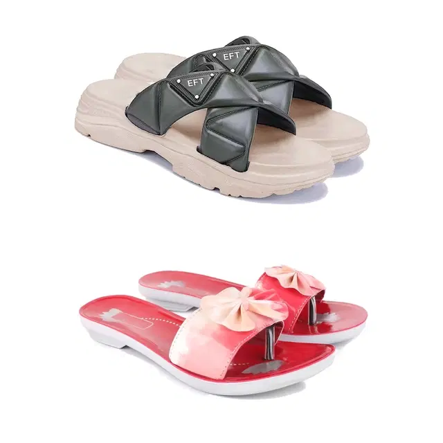 Combo of Sliders & Flats for Women, Set of 2 (Multicolor, 7)