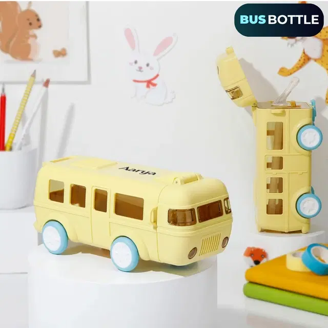 Plastic Bus Shape Sipper Bottle for Kids, Multicolor (1000 ml)