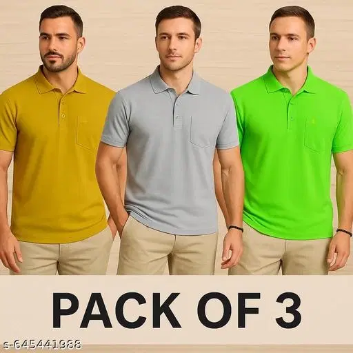 Cotton Blend Solid T-shirt for men, Multicolour (3XL) Pack of 3
