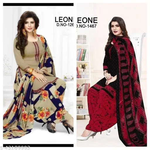 Crepe Printed Unstitched Suit Set for Women (Beige, Un Stitched, Pack of 2)