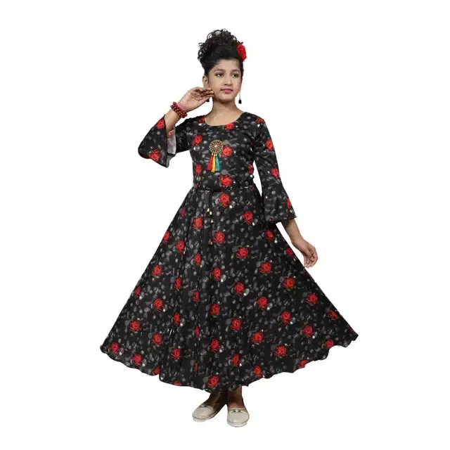 Three Quarter Sleeves Gown for Girls (Multicolor, 10-11 Years)