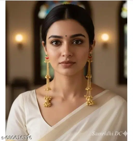 Samridhi Meenakari Premium Kashmiri Earrings for Women | Gold Plated Long Chain Ghunghroo Jhumki | Traditional Kashmiri Hanging Earrings | Handmade Antique Wedding & Festive Jewellery for Girls