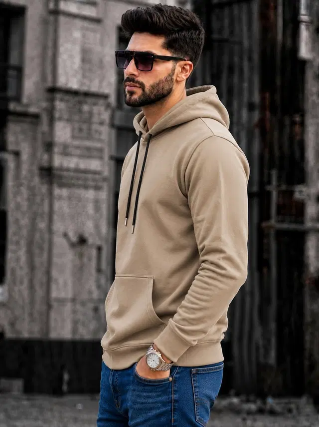 Fleece Hoodie for Men (Beige, M)
