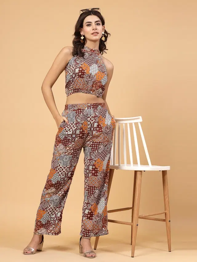 Pure Cotton Top & Bottom Set for Women (Brown, L)