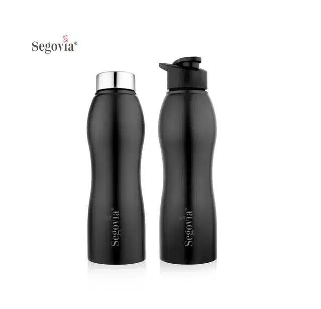 Stainless Steel H2O Single Walled Water Bottle with Sipper Cap, Pack of 2, Black, 1000 ml, SS-23