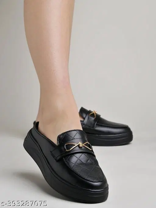 Solid Loafers for Women (Black, IND-7)
