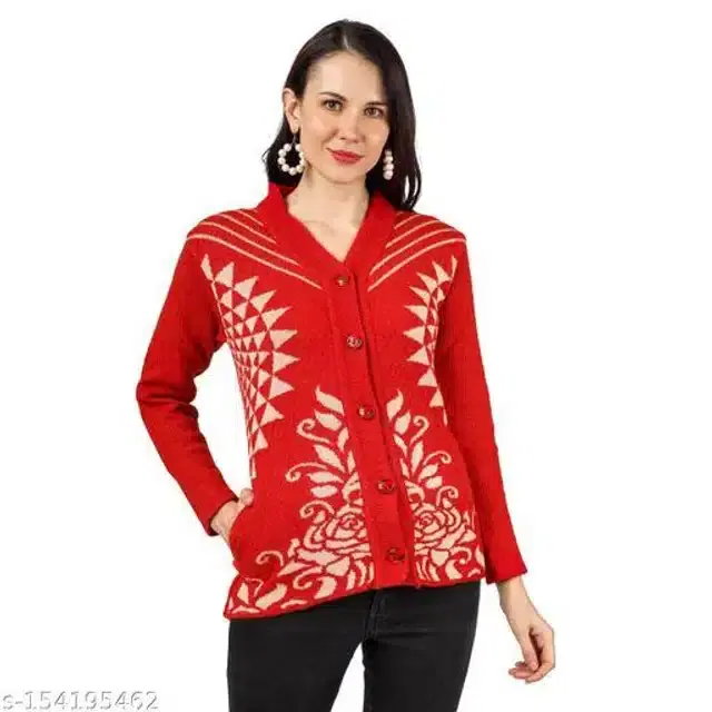 Woolen Sweater for Women (Red, M)