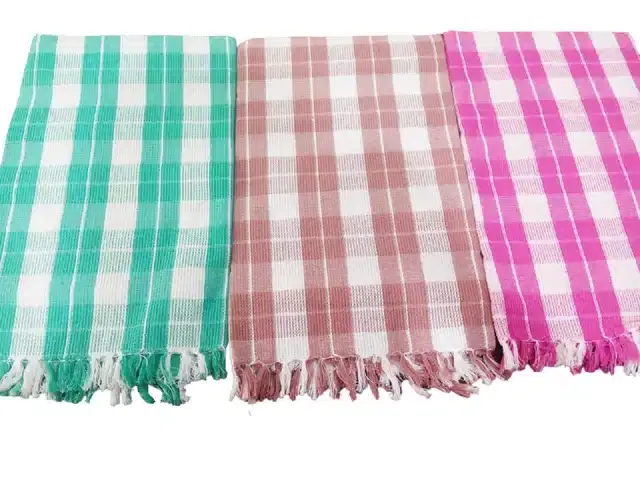Cotton Checkered Bath Towels, Pack of 3, Multicolor, 60x30 Inches
