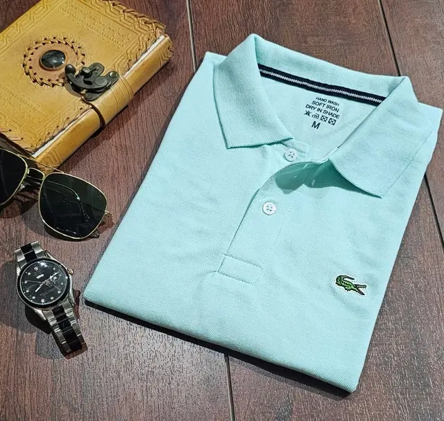 Polo Neck Solid T-Shirt for Men (Sky Blue, L)