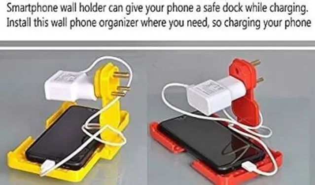Plastic Wall Mobile Charging Holder, Yellow & Red, Pack of 2