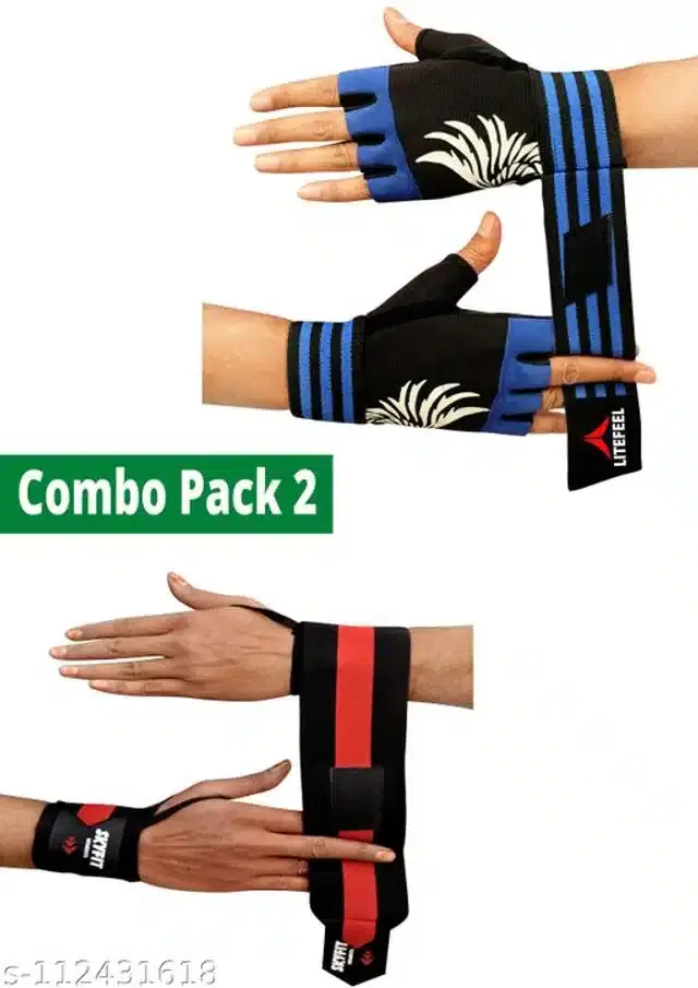 Polyester Exercise Gloves, Blue & Red, Set of 2