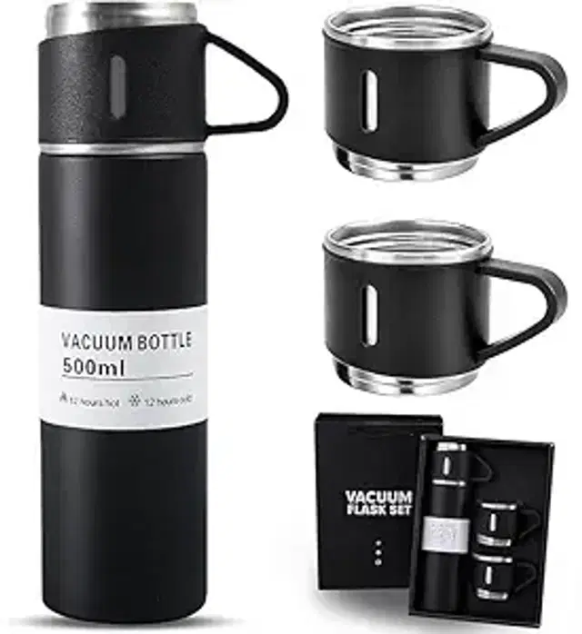 Stainless Steel Vacuum Flask Set with 2 Cups, Multicolor, 500 ml