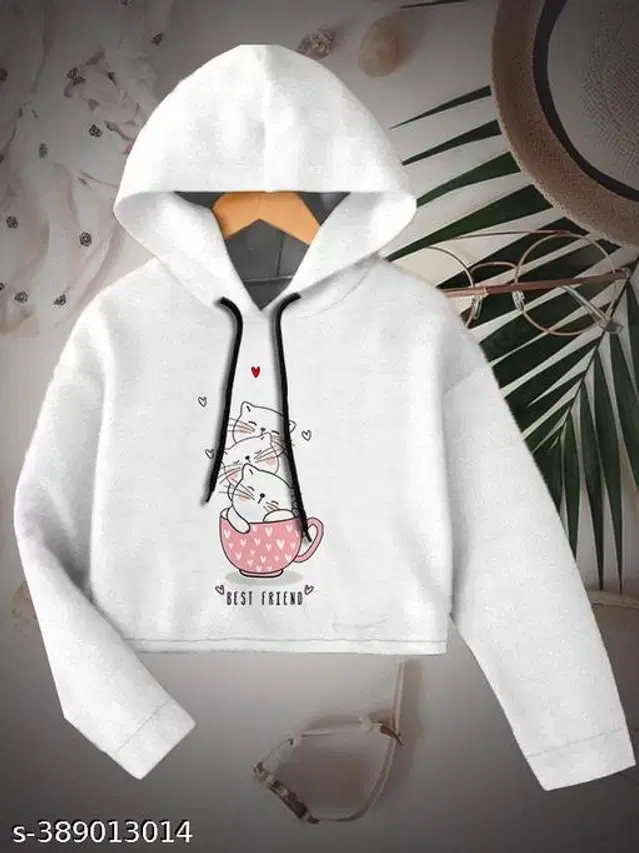 Cotton Blend Hoodie for Girls (White, 7-8 Years)