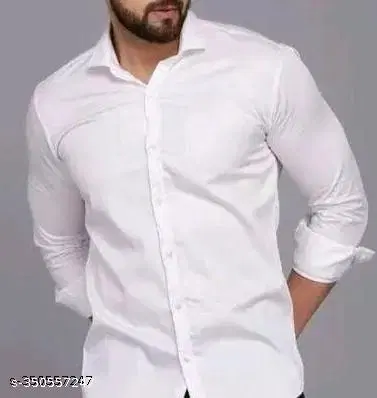 Poly Blend Solid Shirt for Men, White (L)