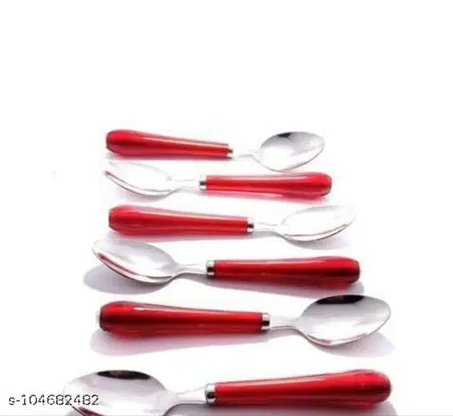 Stainless Steel Spoons, Silver & Red, Pack of 6