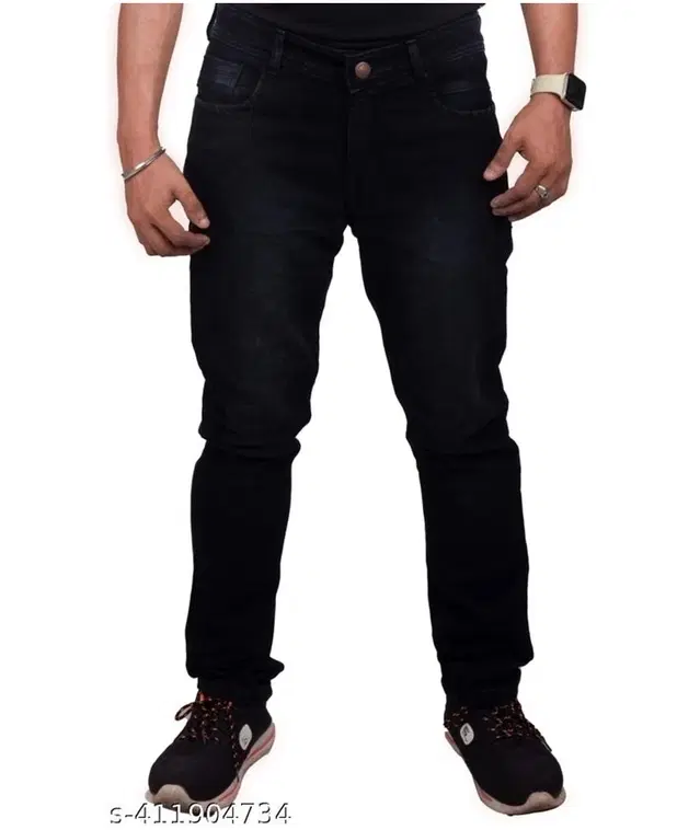 Denim Slim Fit Jeans for Men (Black, 28)