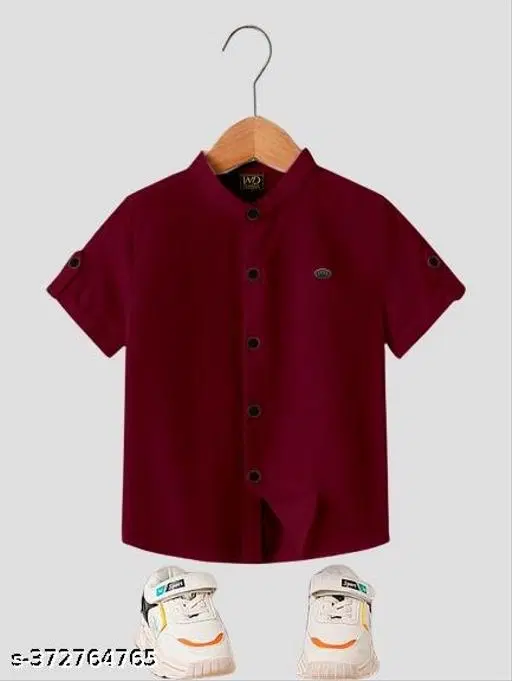 Solid Mandarin Collar Shirt for Boys (Maroon, 12-13 Years)
