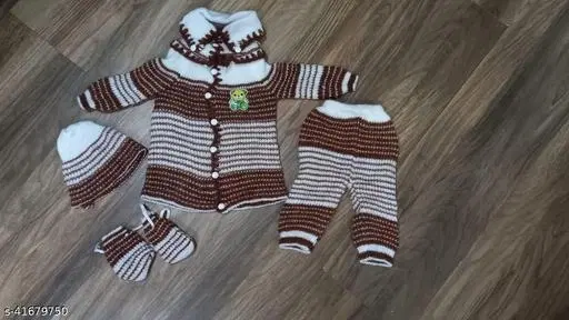 Acrylic Striped Clothing Set for Girls, Set of 1 (Brown & White, 0-3 Months)