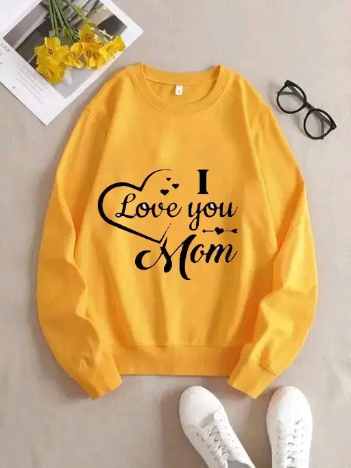 Fleece Printed Sweatshirt for Women (Mustard, S)
