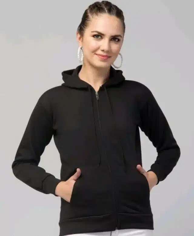 Fleece Hooded Sweatshirt for Women (Black, S)