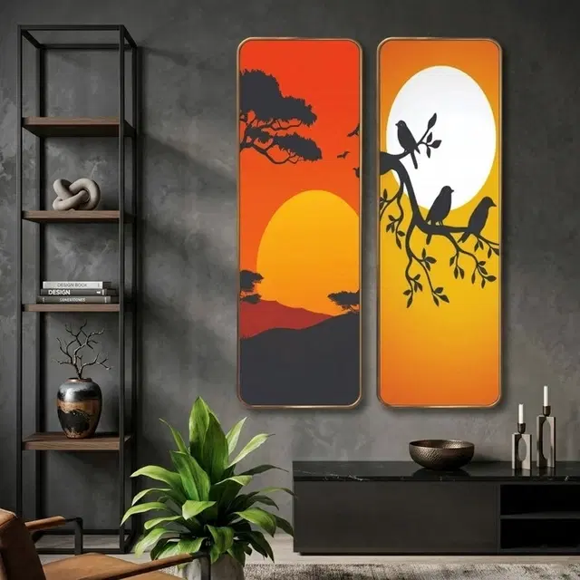 Kc Arts Uv Coated Birds Sunset Art Wall Hanging 6x18in Pack Of 2