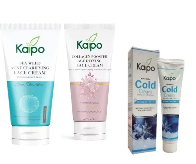 Kaipo Sea Weed Acne Clarifying Face Cream, 100 ml with Kaipo Collagen Booster Age Defying Face Cream, 100 ml & Kaipo Moisturizing Cold Cream, 50 g, Set of 3