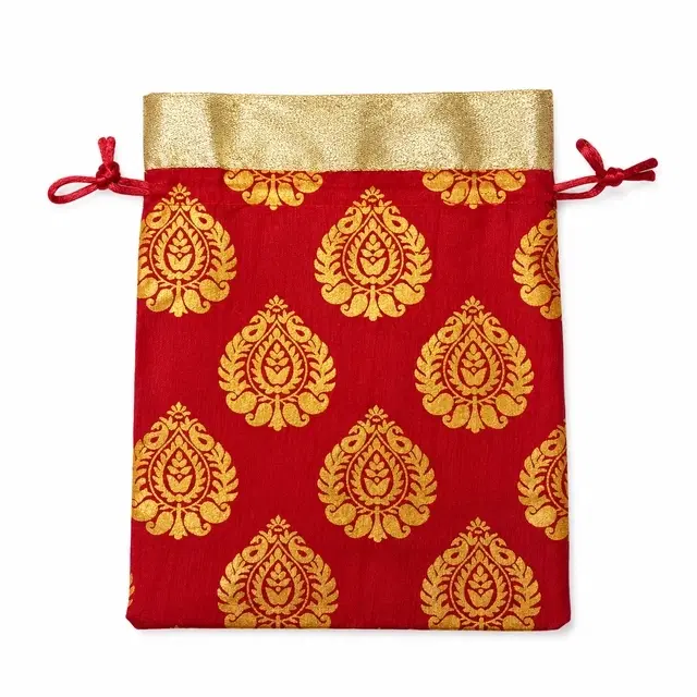 Diacraft Festive Red Brocade Gift Potli Bag (Pack of 3)