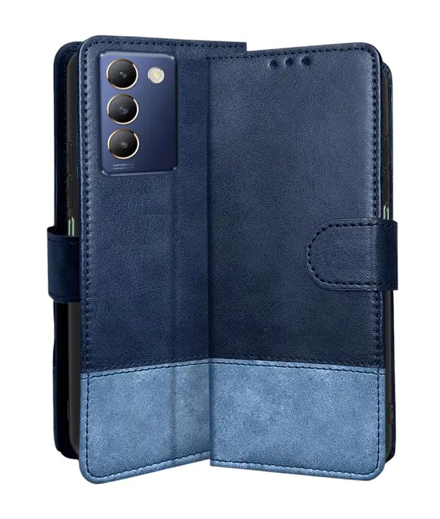 Artificial Leather Mobile Flip Cover for Vivo V2336 / Y200E / T3 5G, Blue